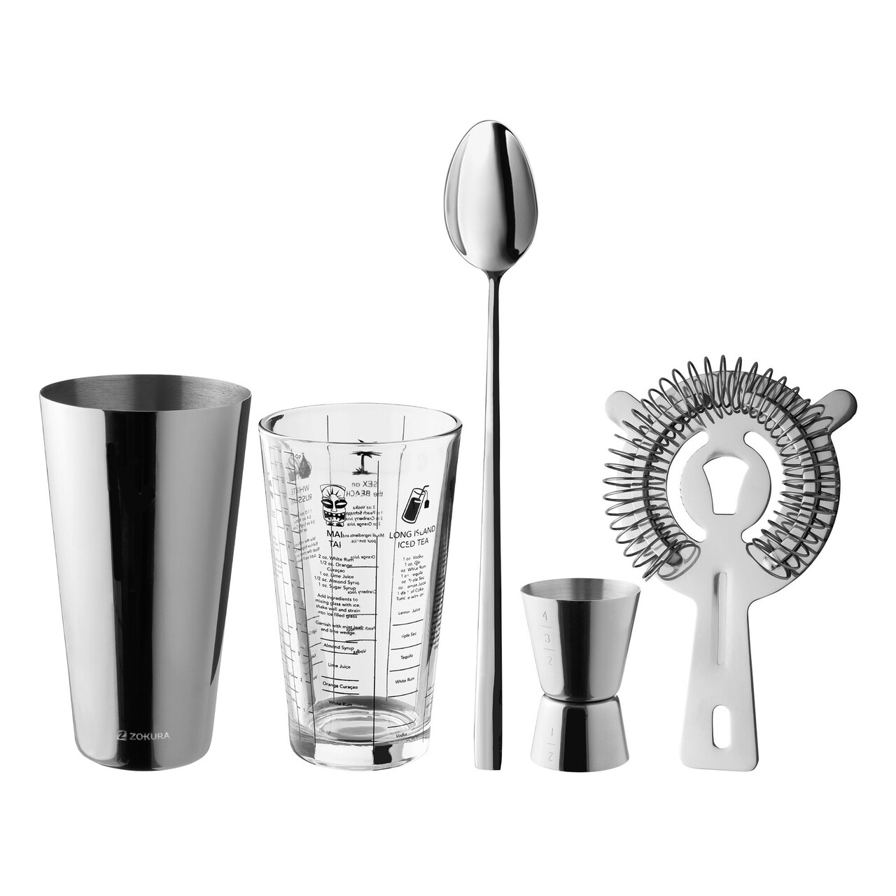 Set cocktail shaker 5 piese, inox - Zokura - imagine 4